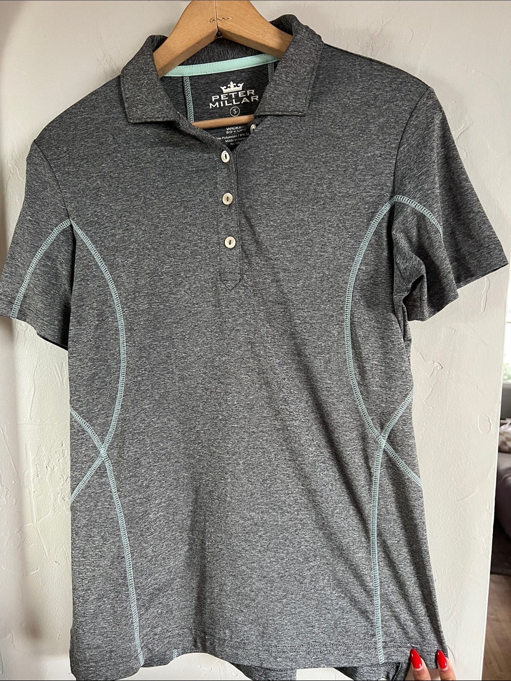 Peter Millar Gray Heather‎ Athletic Shirt with Mint Trim